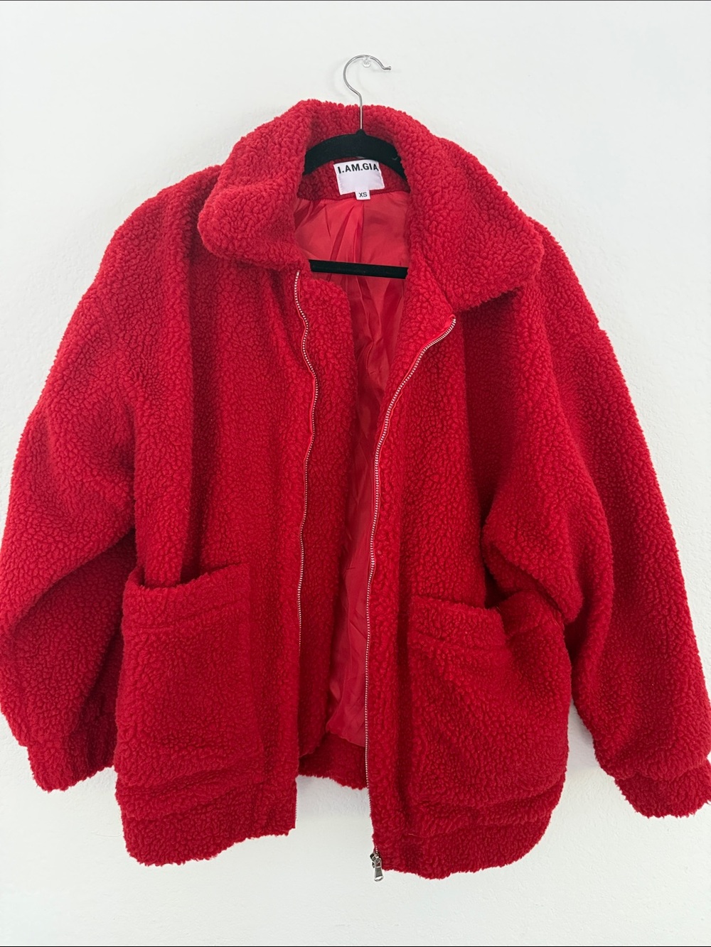 I.AM.GIA Bold Red Teddy Sherpa Zip-Up Jacket